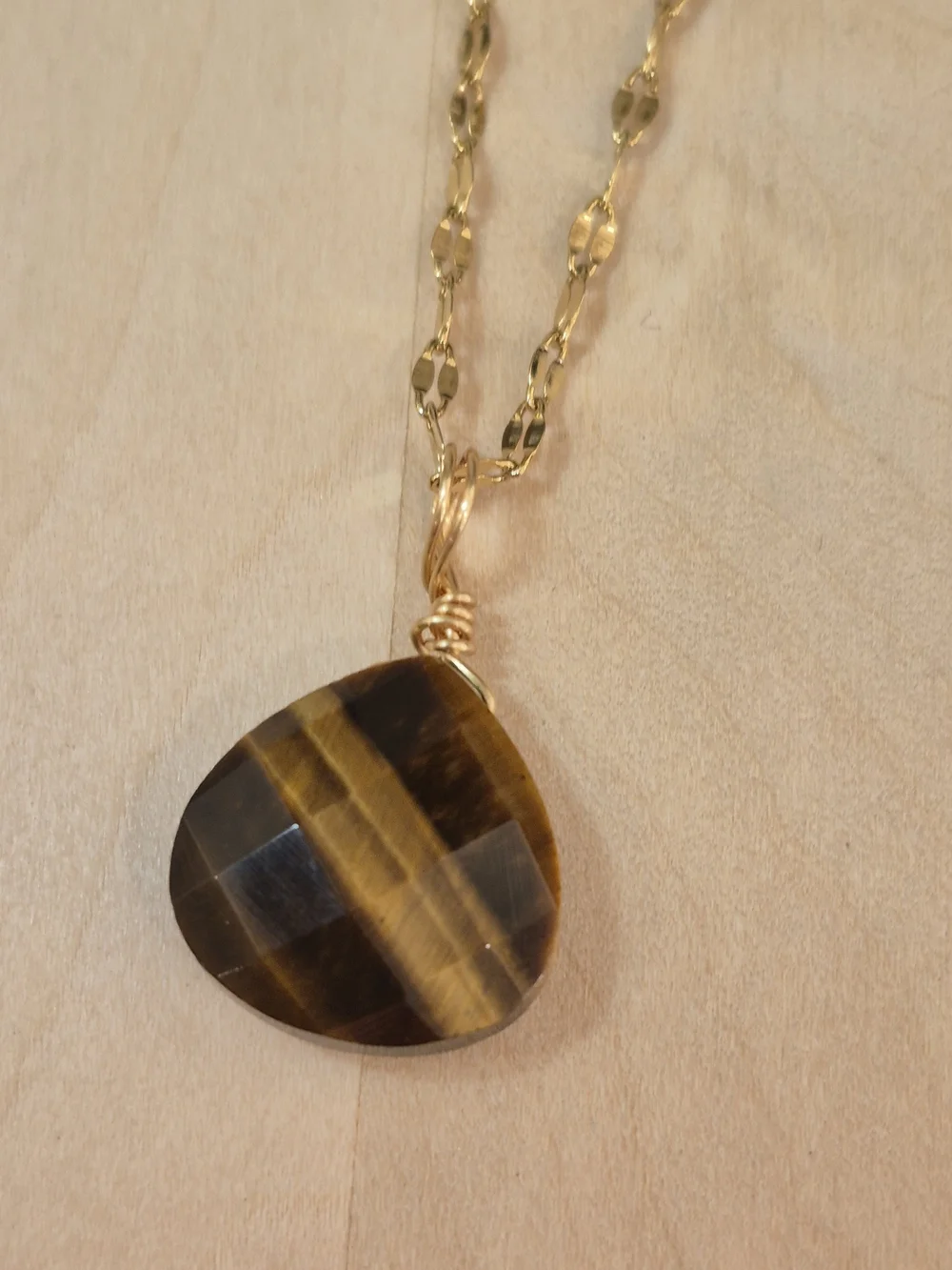 🤎💛NEW🤎💛 BEAUTIFUL!! SS Natural Stone Faceted TIGER EYE Pendant Necklace